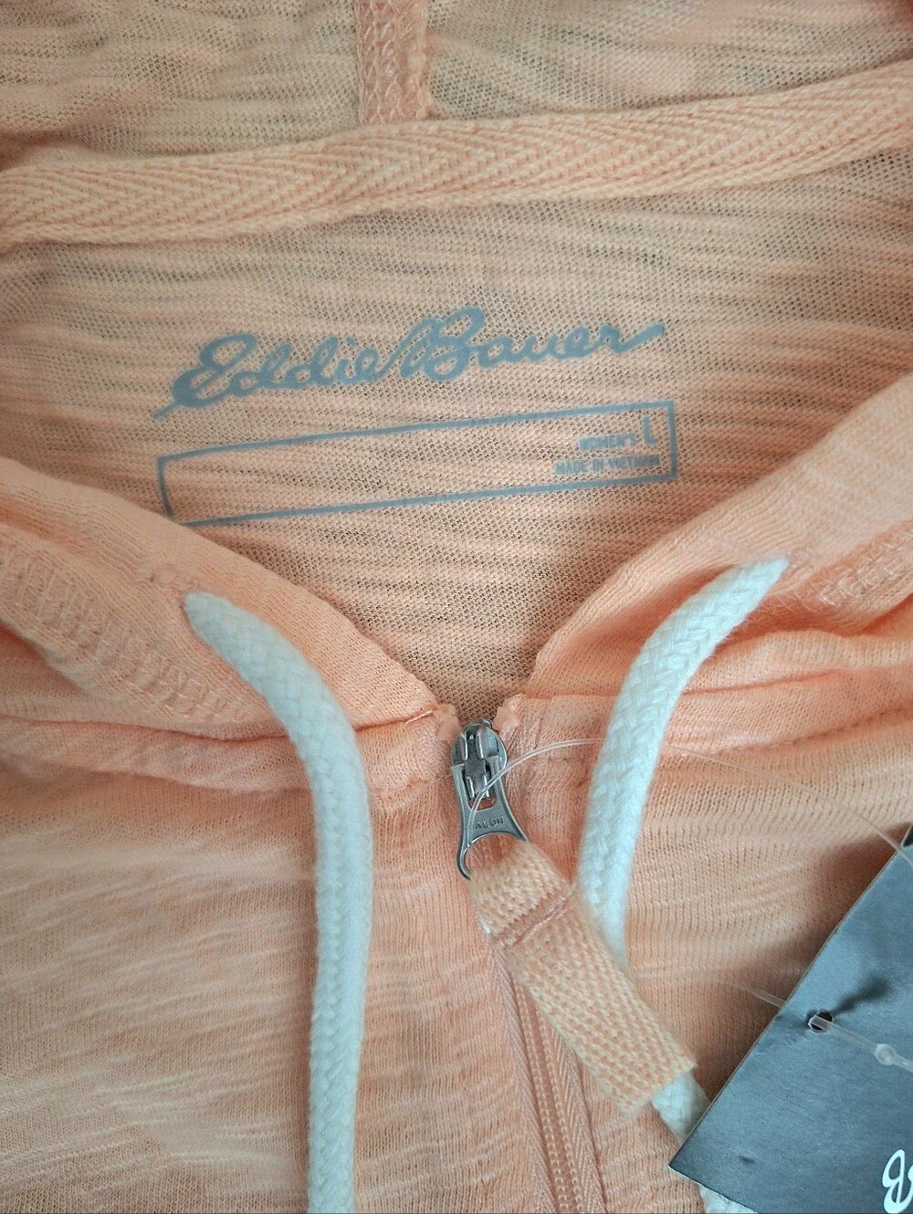 Eddie Bauer Women Waverly Lightweigh Cotton Peach Slub Full-Zip Sweatshirt Large - Picture 4 of 9